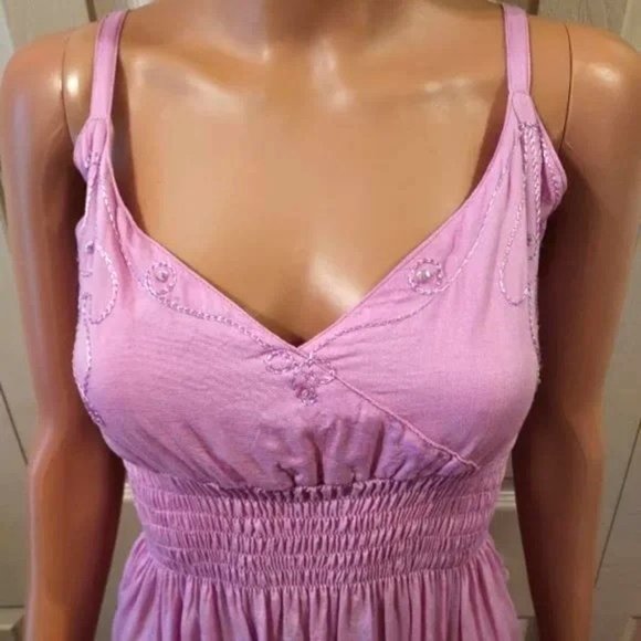Island Planet Miami Beach Mauve Adjustable Strap Embroidered Sundress NWOT - Picture 2 of 6